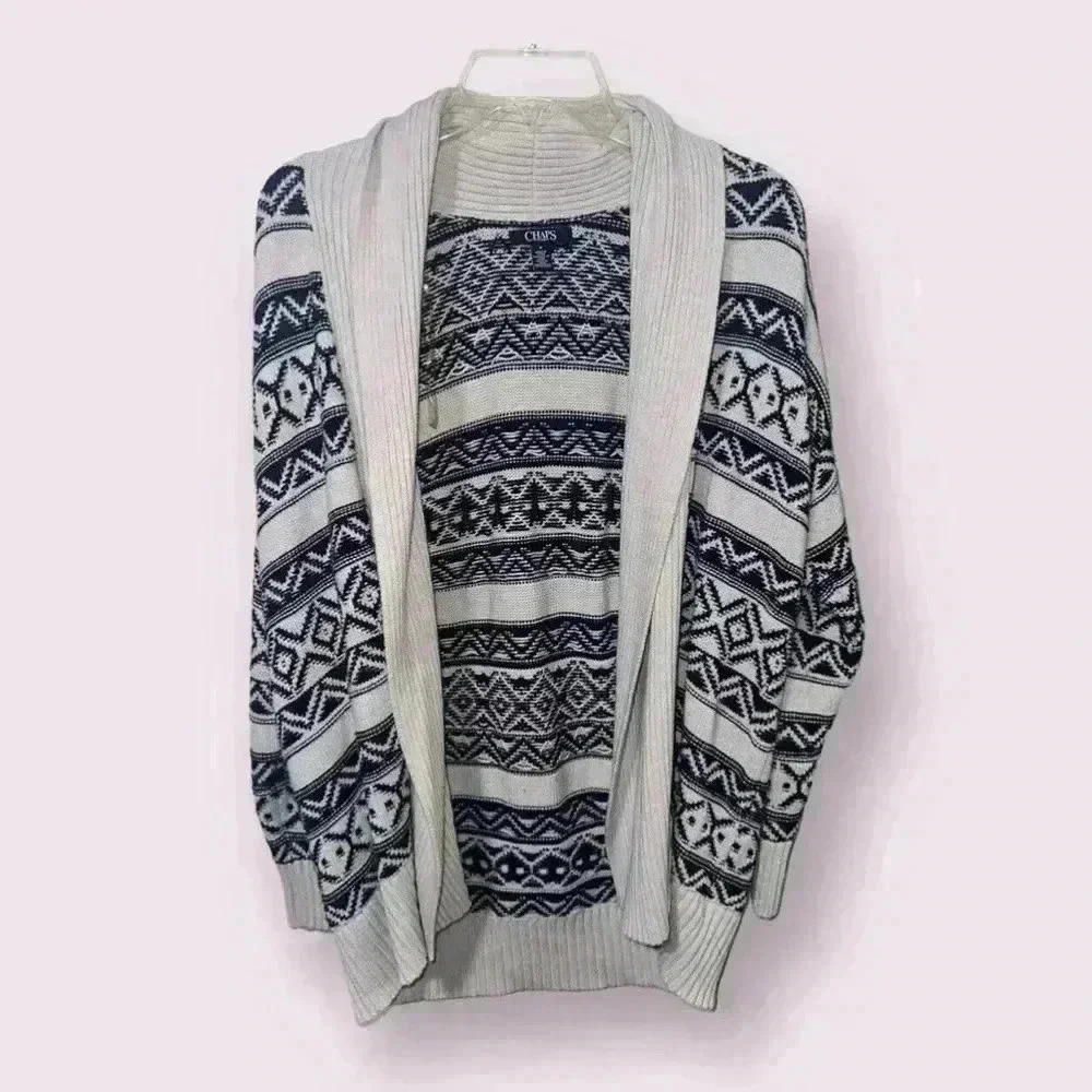 CHAPS Women’s Small Ralph Lauren Southwestern Open Front Sweater Cardigan